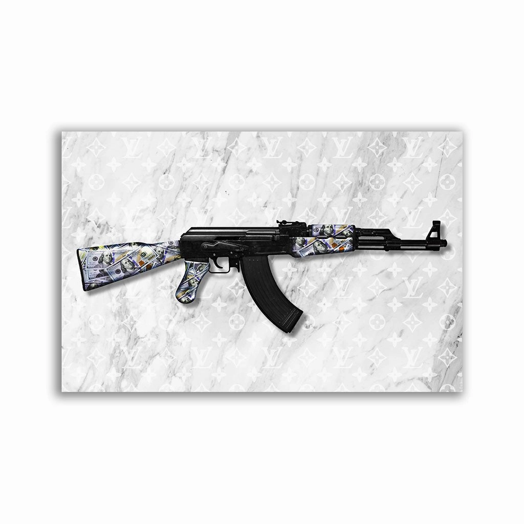 100 Dollar AK framed mural artwork
