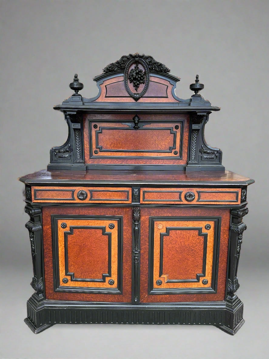 1860S BURLED AND EBONIZED SIDEBOARD  WITH ROSEWOOD TRIM artistic wall mural