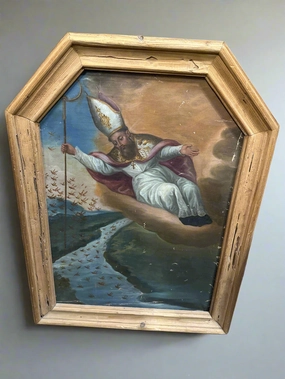 19TH CENTURY BISHOP PAINTING IN RUSTIC PINE FRAME artistic wall mural