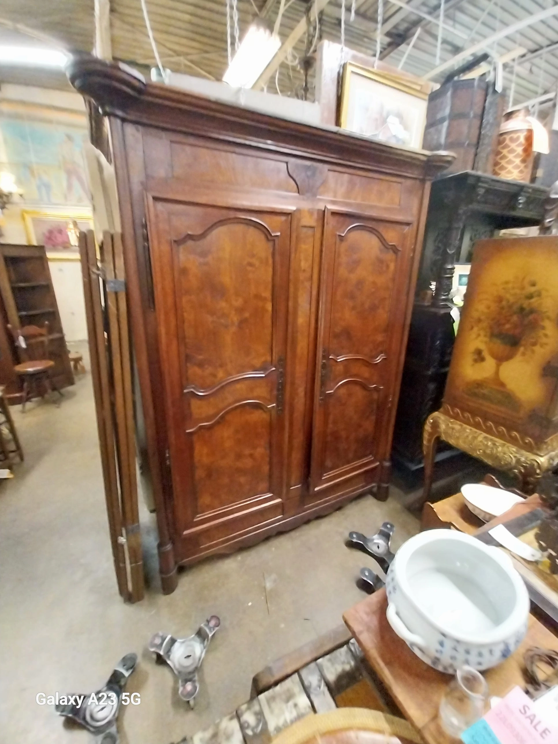 19TH CENTURY BURLED CHERRY ARMOIRE