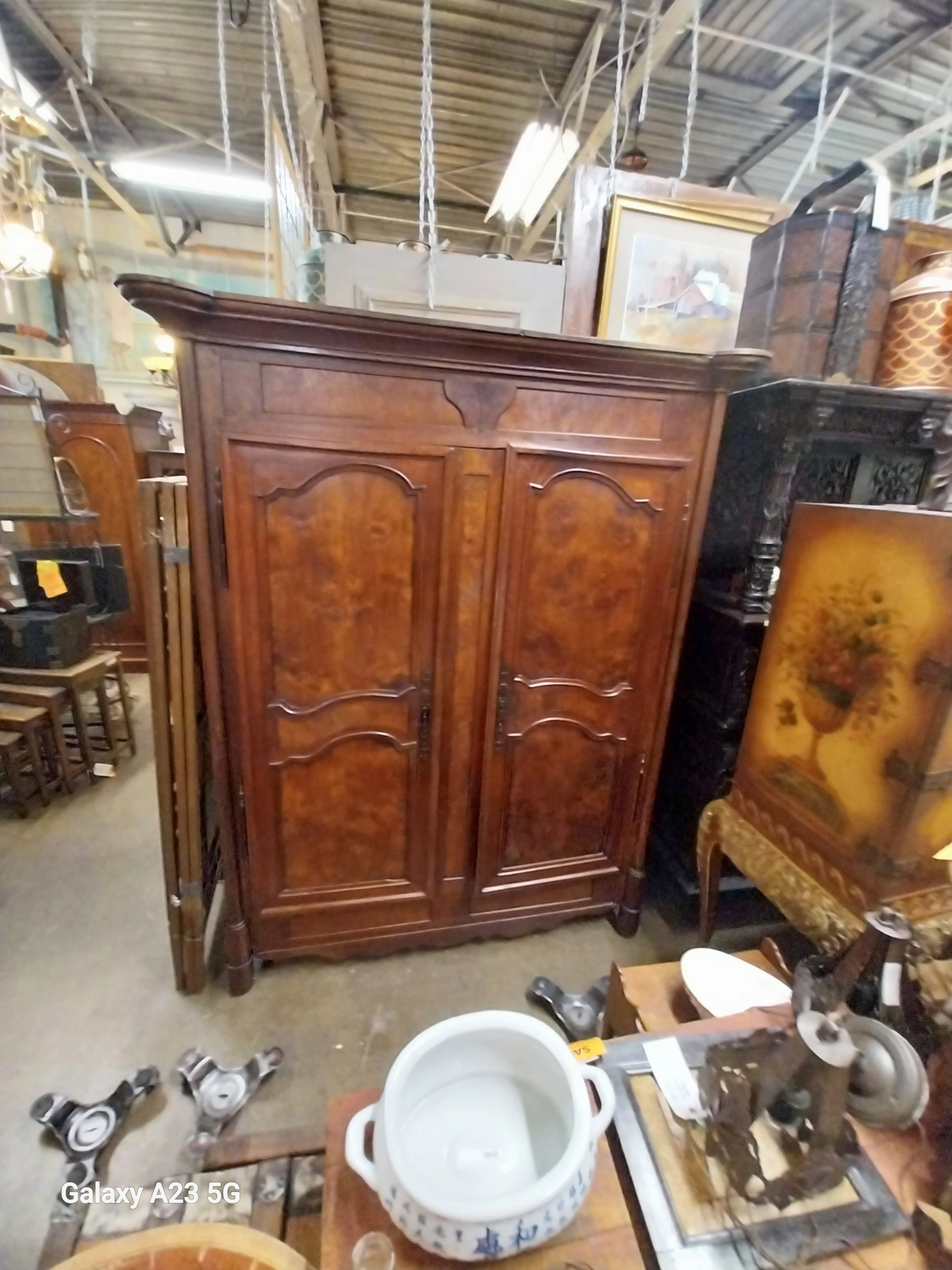 19TH CENTURY BURLED CHERRY ARMOIRE