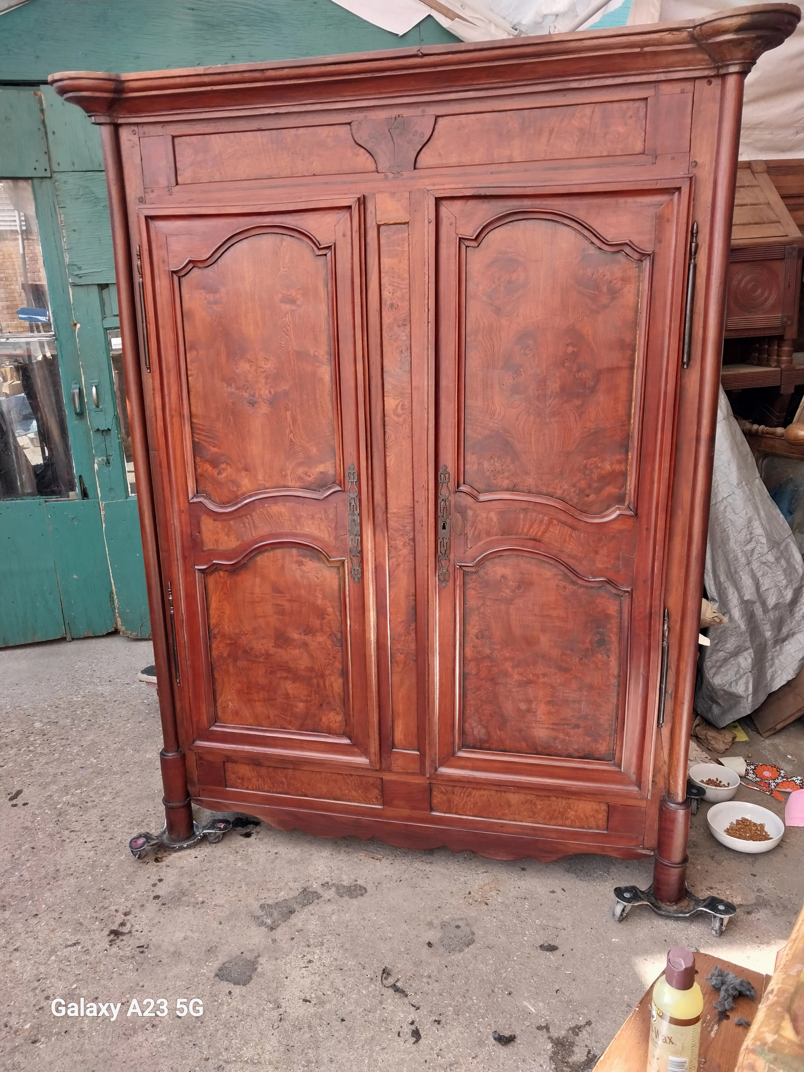 19TH CENTURY BURLED CHERRY ARMOIRE