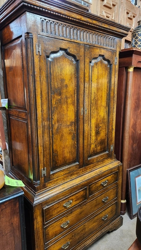 2 PIECE DARK OAK CABINET WITH QUARTER COLUMNS artistic wall mural