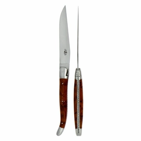2 Piece Steak Knife Set in Thuya Burl Satin Finish cute desktop display
