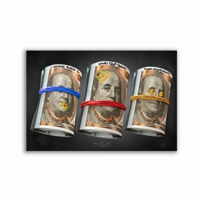 3 Wise Dollar Bills by Juliano de Araujo framed mural artwork