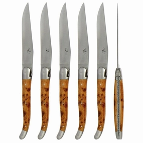 6 Piece Steak Knife Set in Juniper Handle Satin Finish cute desktop display
