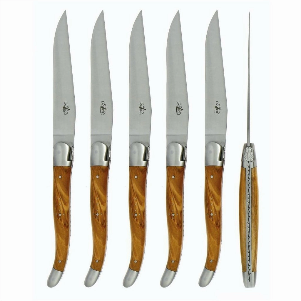 6 Piece Steak Knife Set in Olive Wood Satin Finish mini desktop sculpture