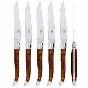 6 Piece Steak Knife Set in Thuya Burl Shiny Finish cute desktop display