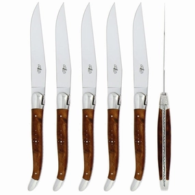 6 Piece Steak Knife Set in Thuya Burl Shiny Finish mini desktop sculpture