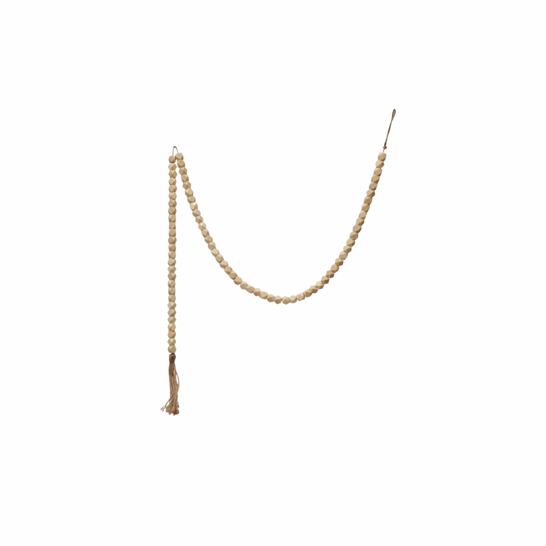 72"L Paulownia Wood Bead Garland with Tassel minimalist art object  