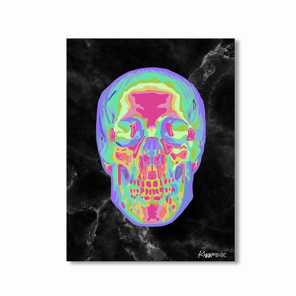 Abstract Skull by Kiss Pink framed mural artwork