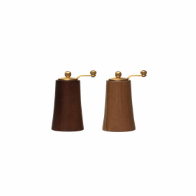 Acacia Wood and Stainless Steel Salt and Pepper minimalist art object  
