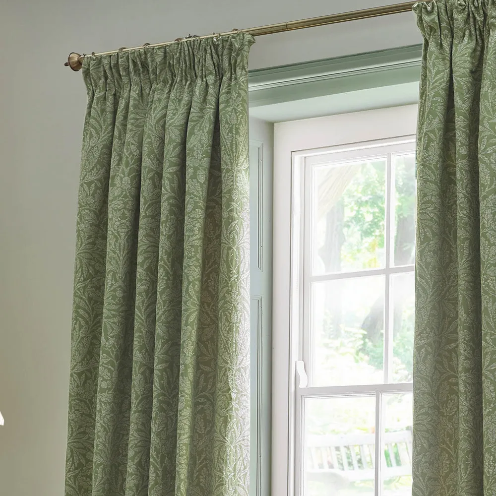 Acorn Tonal Matt Jacquard Pencil Pleat Curtains Sage