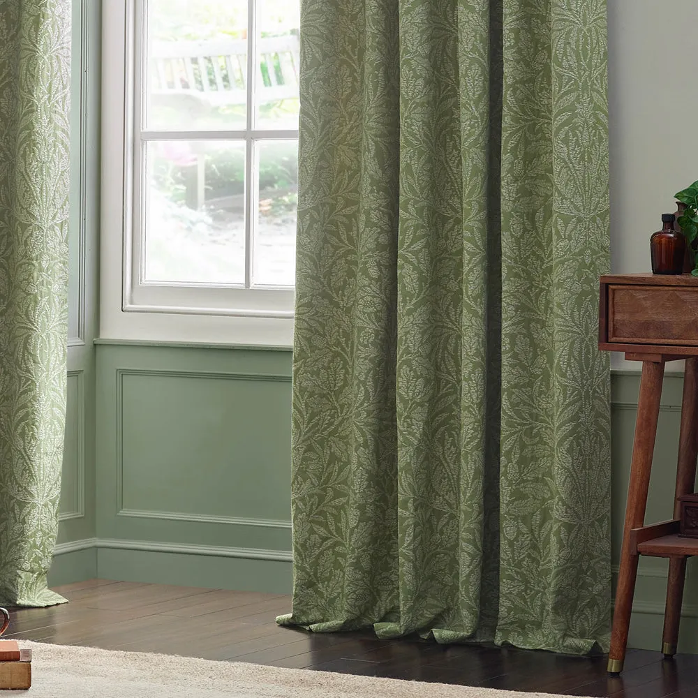 Acorn Tonal Matt Jacquard Pencil Pleat Curtains Sage