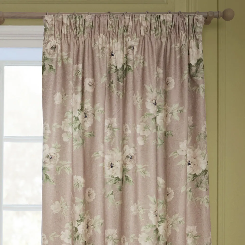 Adele Floral Chenille Pencil Pleat Curtains Rose