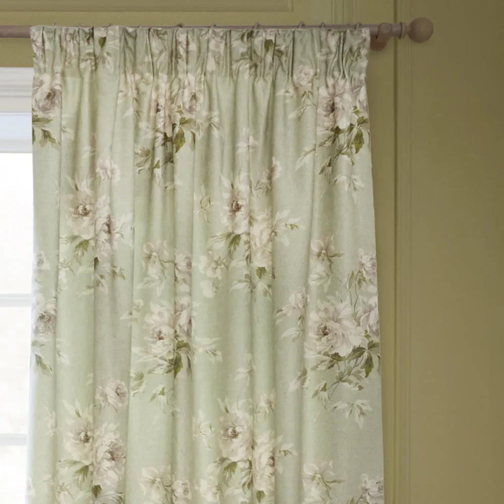 Adele Floral Chenille Pencil Pleat Curtains Sage