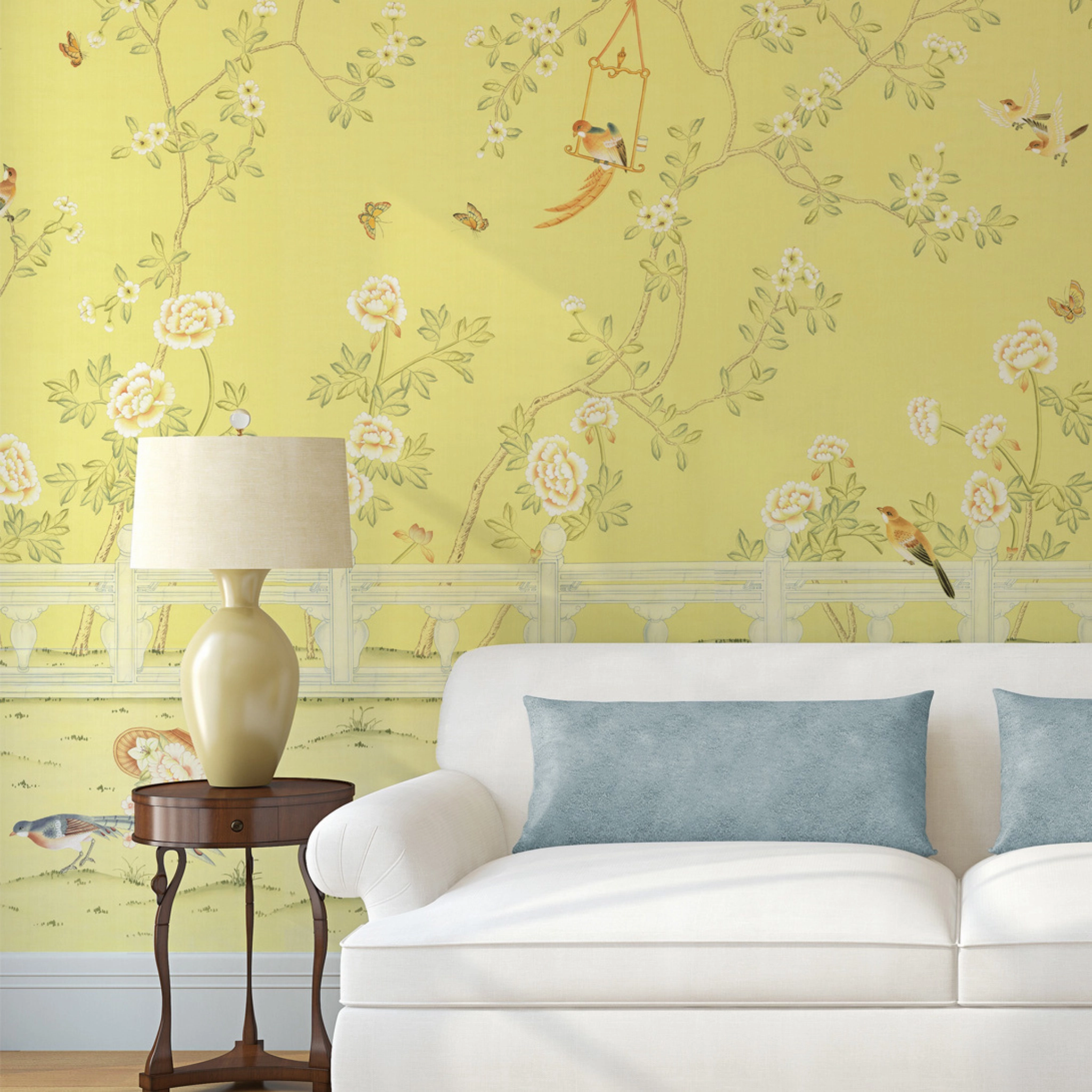 Adriana Chinoiserie Mural Wallpaper Panels in Canary