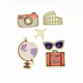 Adventurous Travel Painted Wood Stickers, 6-Piece wooden room decoration