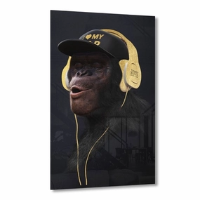 Affengeil Headphones Gold on Acrylic framed mural artwork