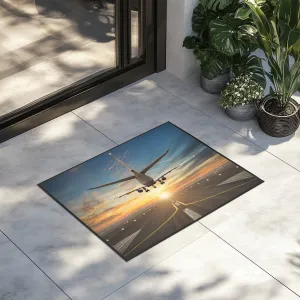 Airplane over Runway Towards the Sunrise Designed Door Mats door entrance rug