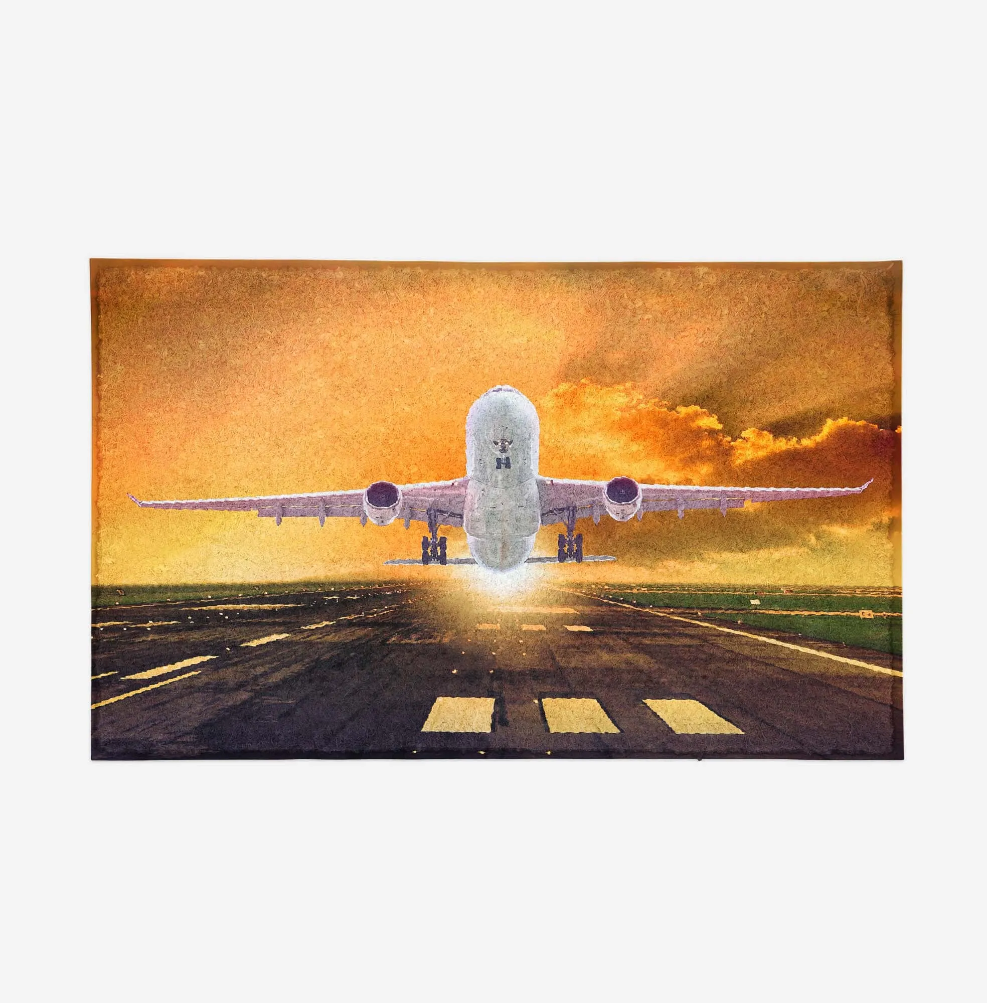 Amazing Departing Aircraft Sunset & Clouds Behind Designed Door Mats