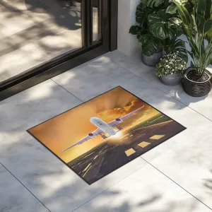 Amazing Departing Aircraft Sunset & Clouds Behind Designed Door Mats door entrance rug
