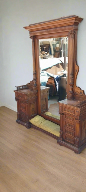 AMERICAN WALNUT PIER MIRROR WITH DRAWERS artistic wall mural