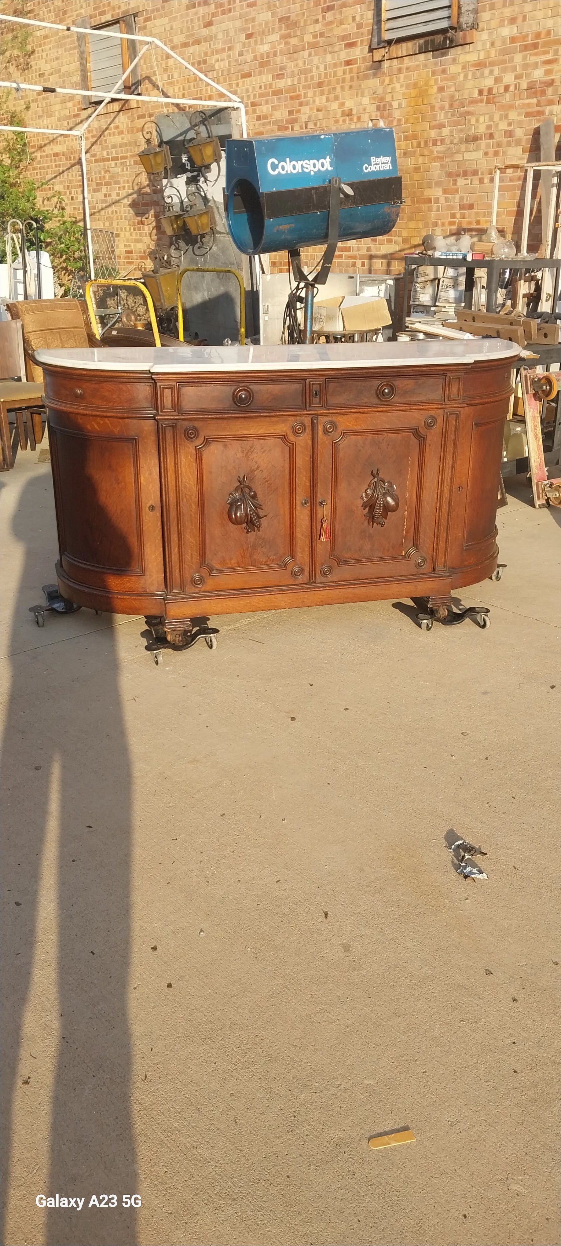 AMERICAN WHITE MARBLE TOP CURVED END SERVER-AS FOUND