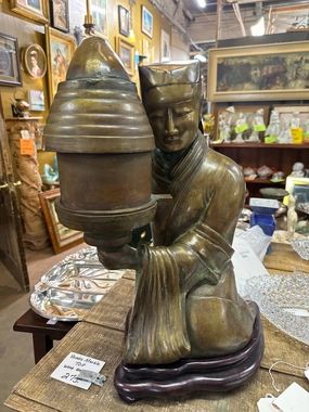 ANTIQUE ASIAN BRONZE FIGURE CANDLE LAMP artistic wall mural
