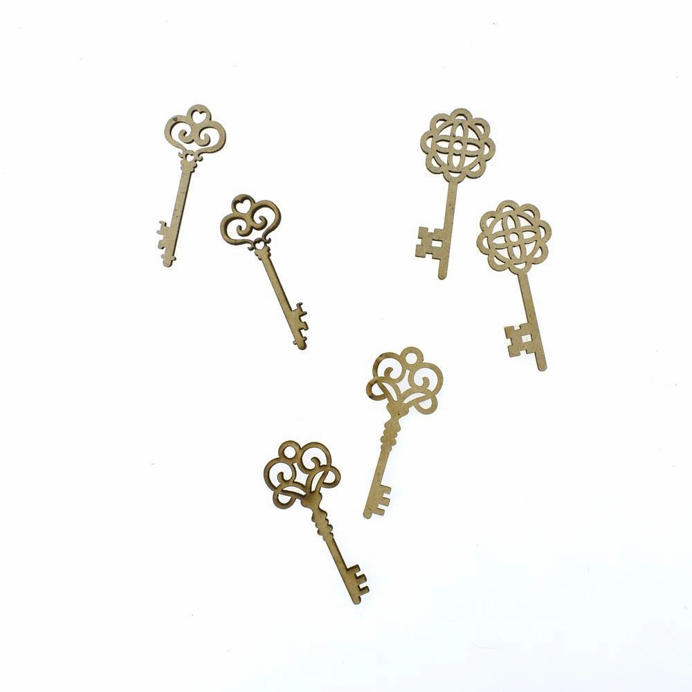 Antique Key Laser-Cut Ornate Wood Shapes, Natural, 6-Count wooden room decoration