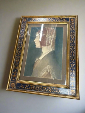 ANTIQUE LITHO PRINT OF LEONARDO'S BEATRICE D'ESTE IN RENAISSANCE STYLE FRAME artistic wall mural
