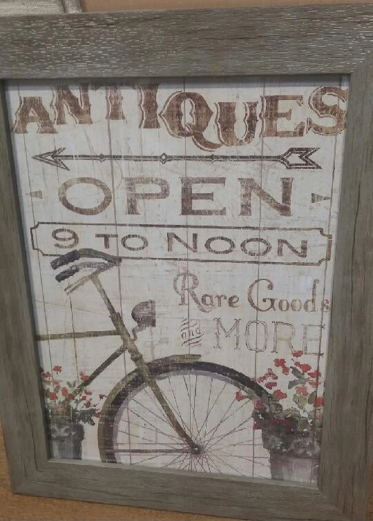 Antique Look Bike Picture with Wooden Frame wall pendant decor
