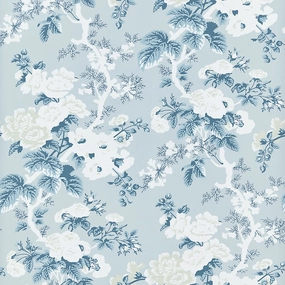 Ascot Floral Print Wallcovering in Sky Blue & White paper wall covering