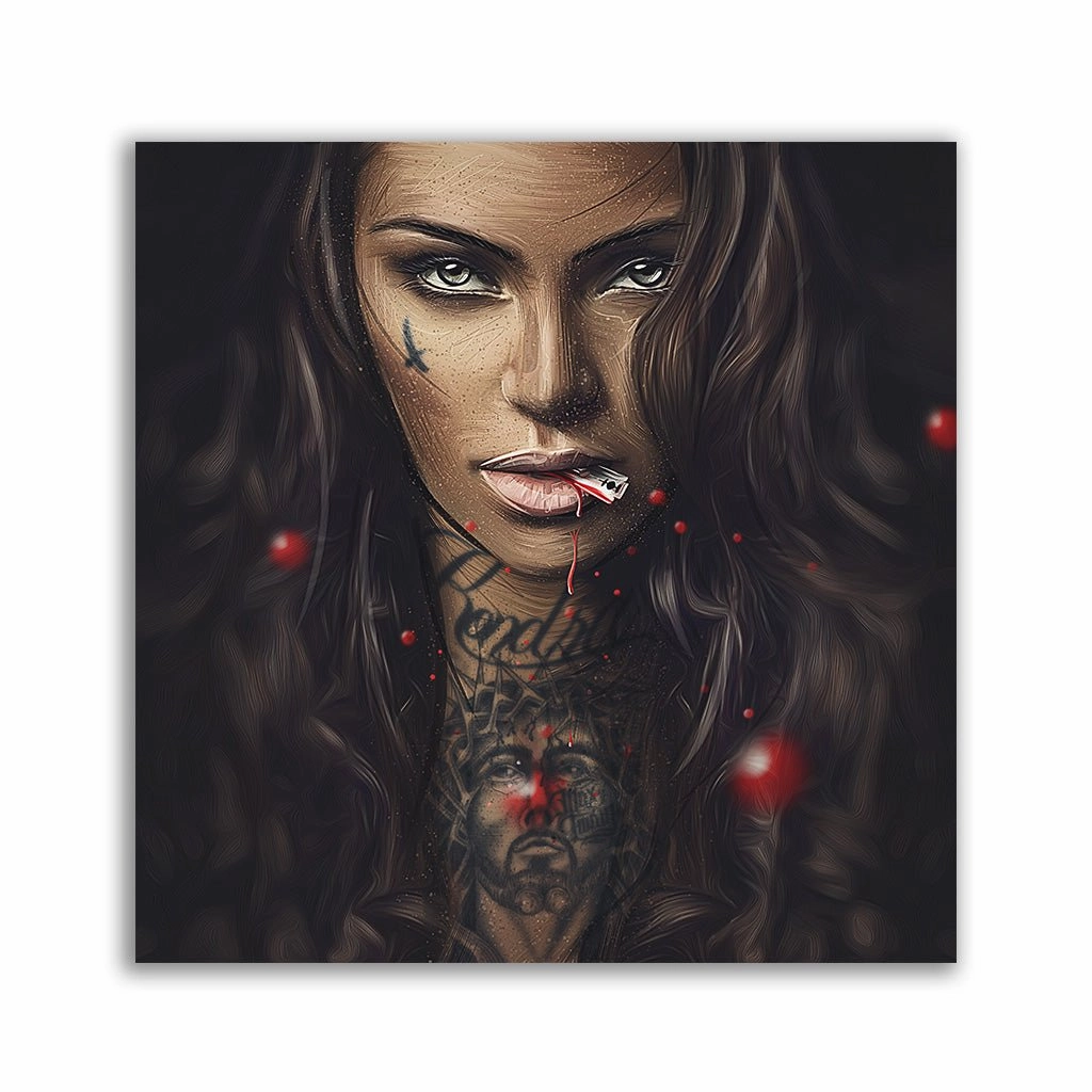 Bad tattoo girl framed mural artwork