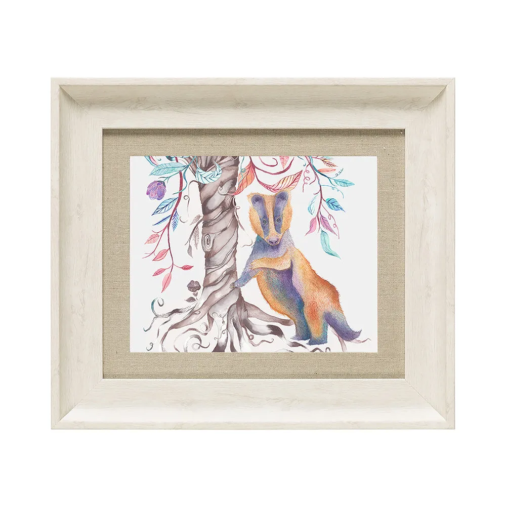 Badger Framed Print Birch/Badger
