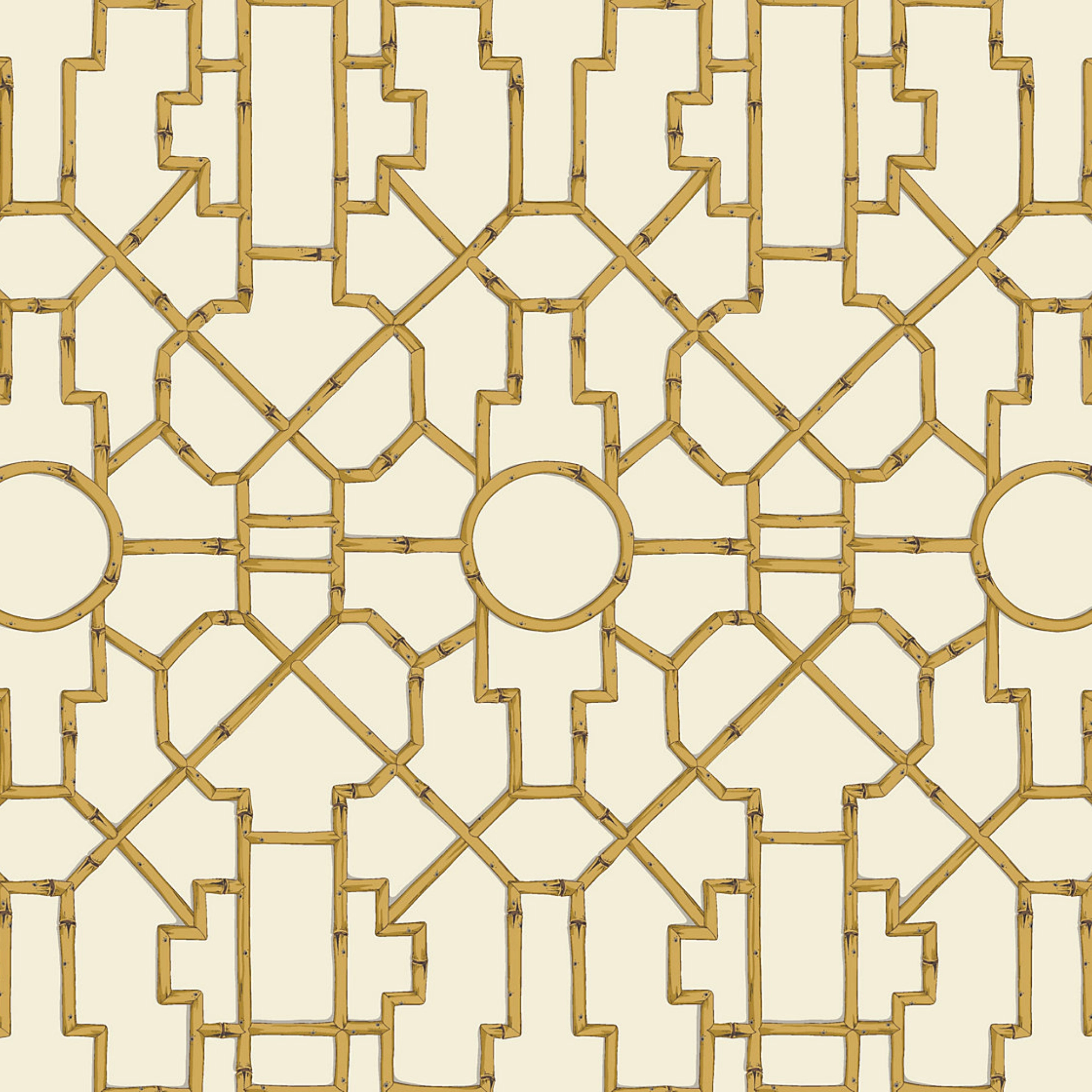 Baldwin Bamboo Wallpaper, Rattan & Brown on Off White paper wall covering