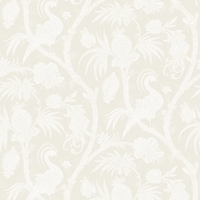 Balinese Peacock Wallcovering in Alabaster paper wall covering