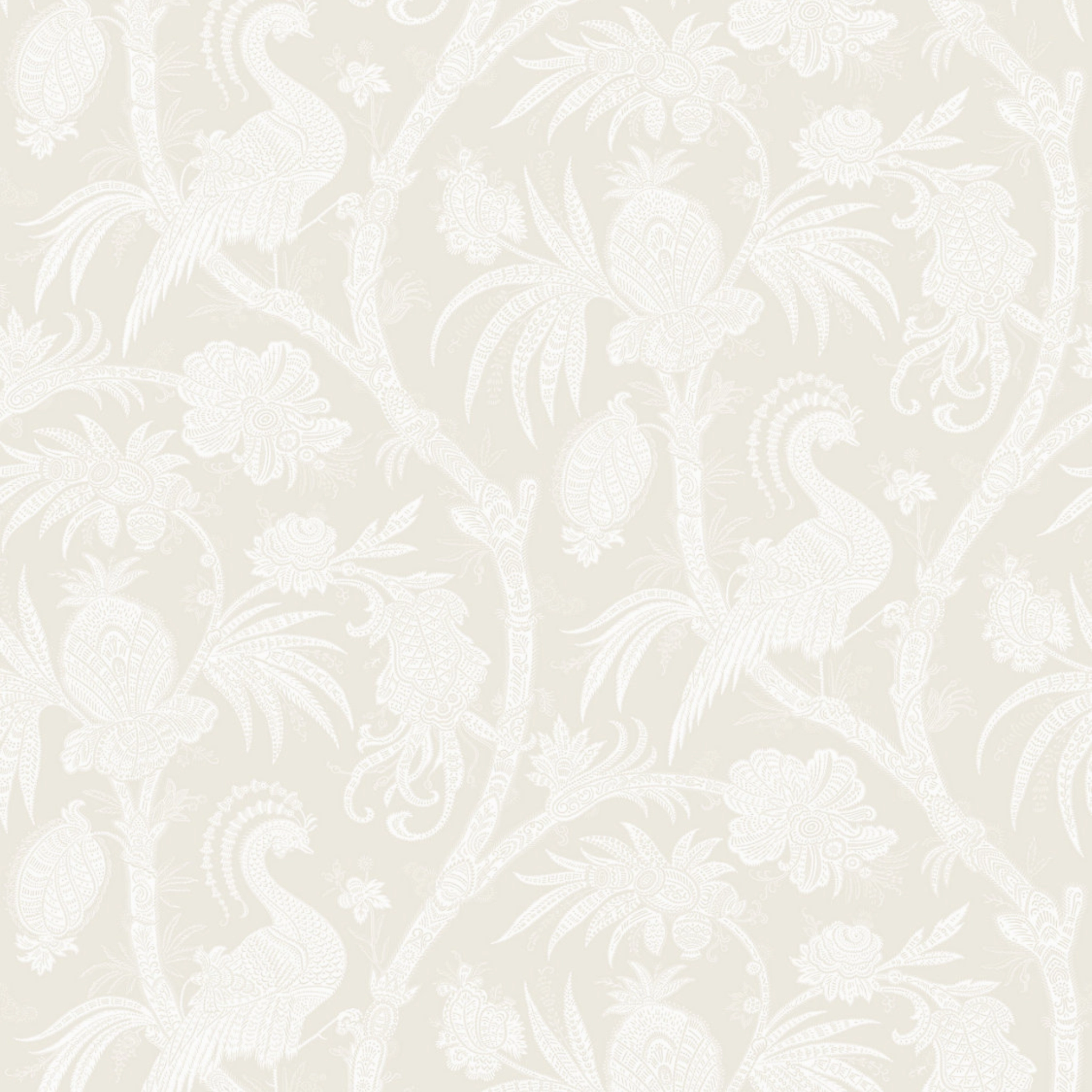 Balinese Peacock Wallcovering in Alabaster paper wall covering