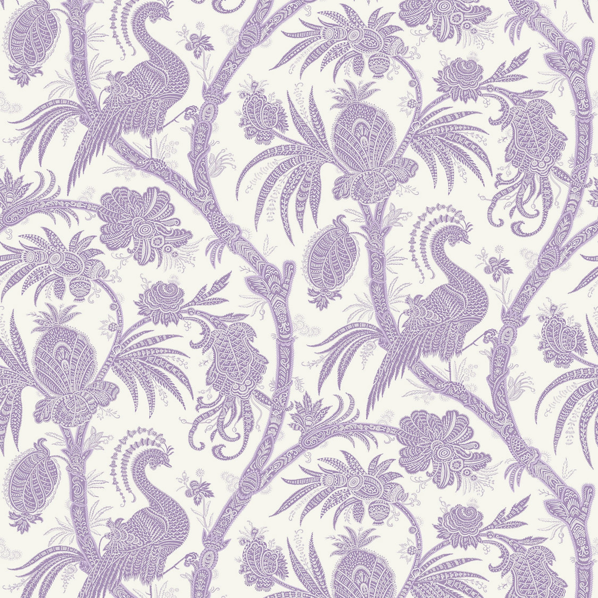Balinese Peacock Wallcovering in Lavender paper wall covering