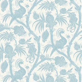 Balinese Peacock Wallcovering in Sky Blue paper wall covering