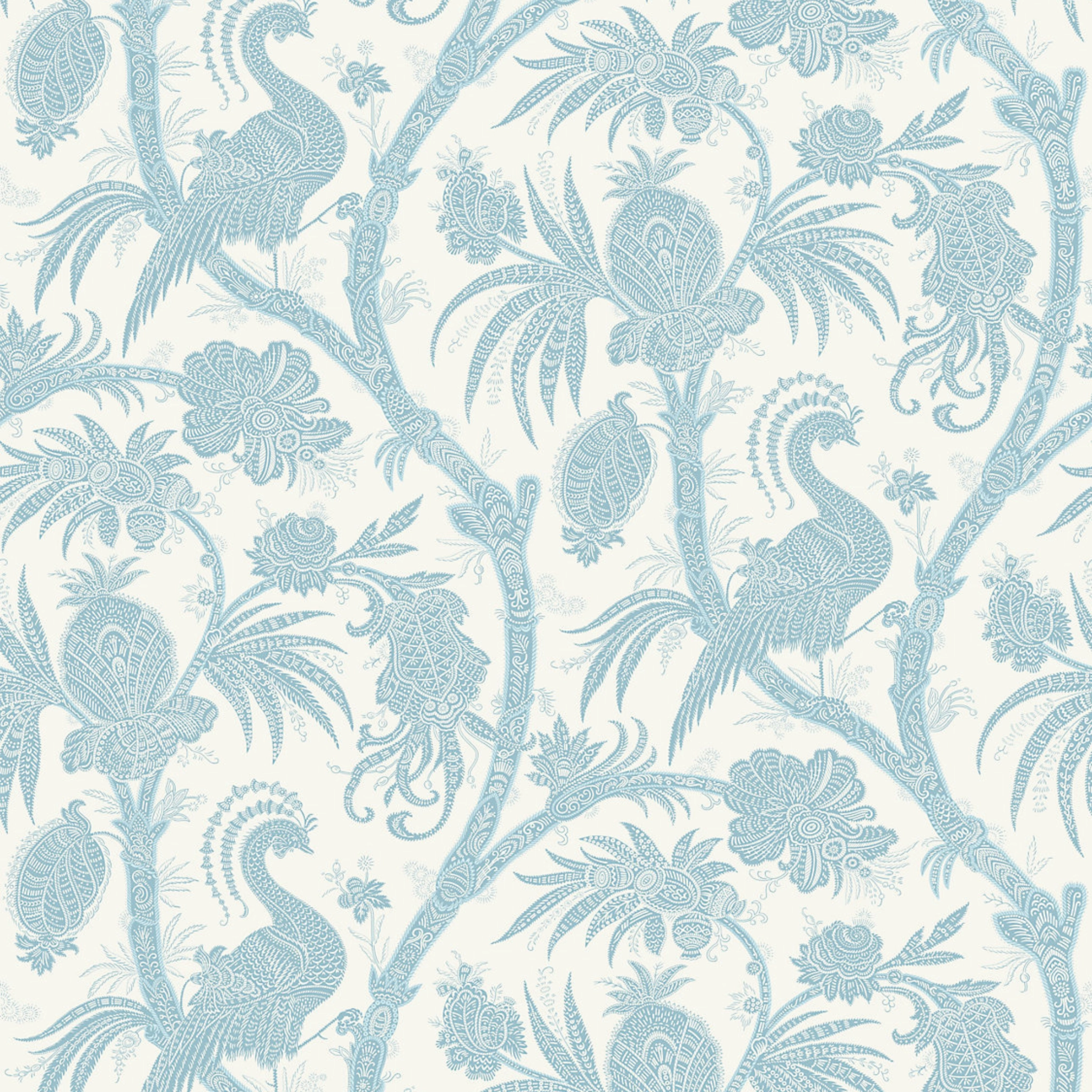 Balinese Peacock Wallcovering in Sky Blue paper wall covering