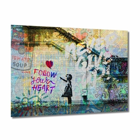 Banksy's Balloon Girl Brushed on AluDibond framed mural artwork