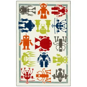 BARON 5' X 8', Area Rug, Robots, Multi/Ivory neutral everyday carpet
