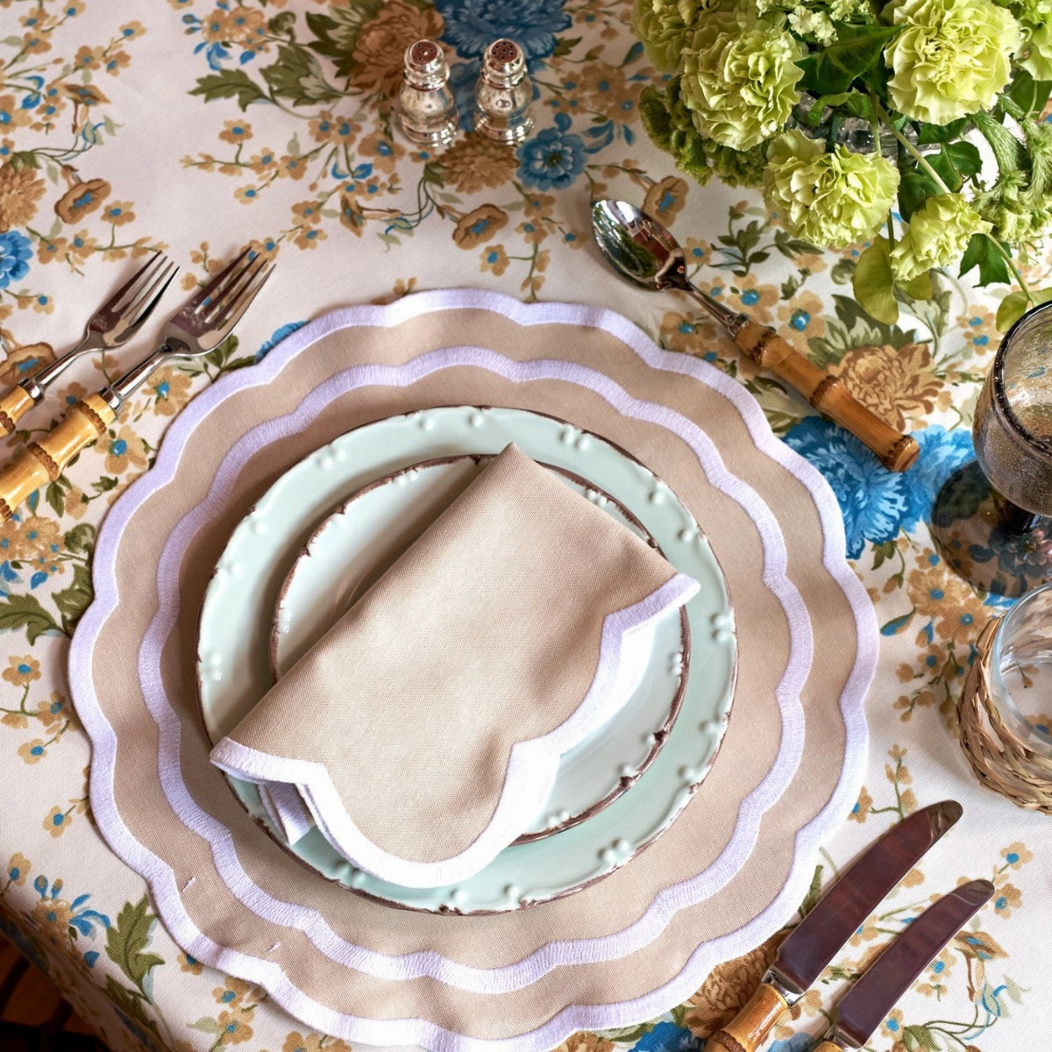 Beige Dahlia Design Tablecloth