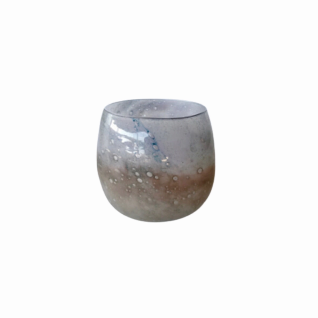 Beige shimmery glass candle holder 20X17cm decorative home ornament