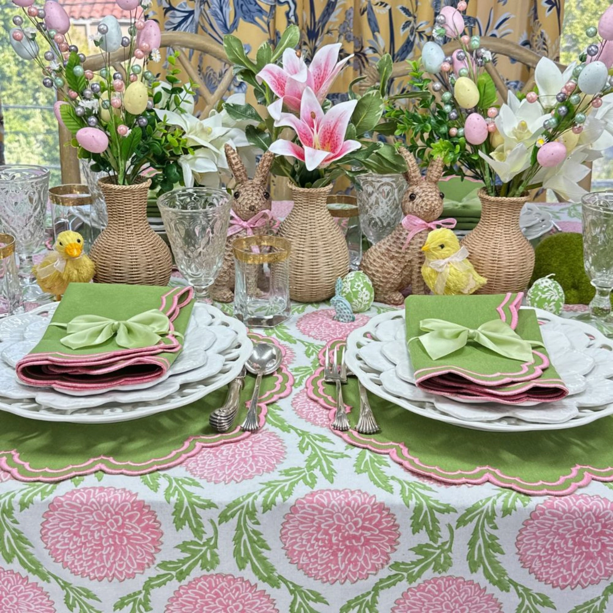 Bettina Napkin - Green & Pink, Set of 4