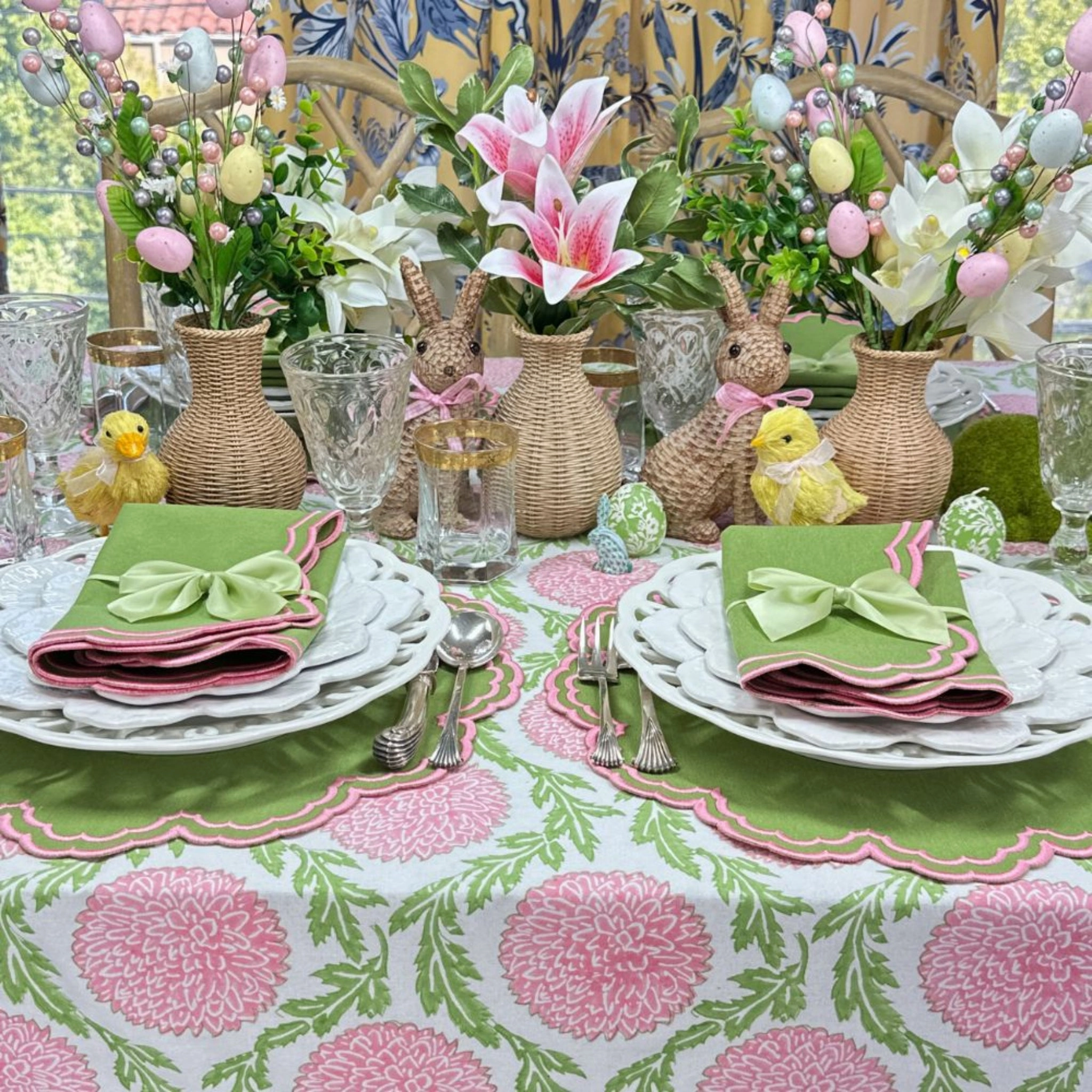 Bettina Napkin - Green & Pink, Set of 4