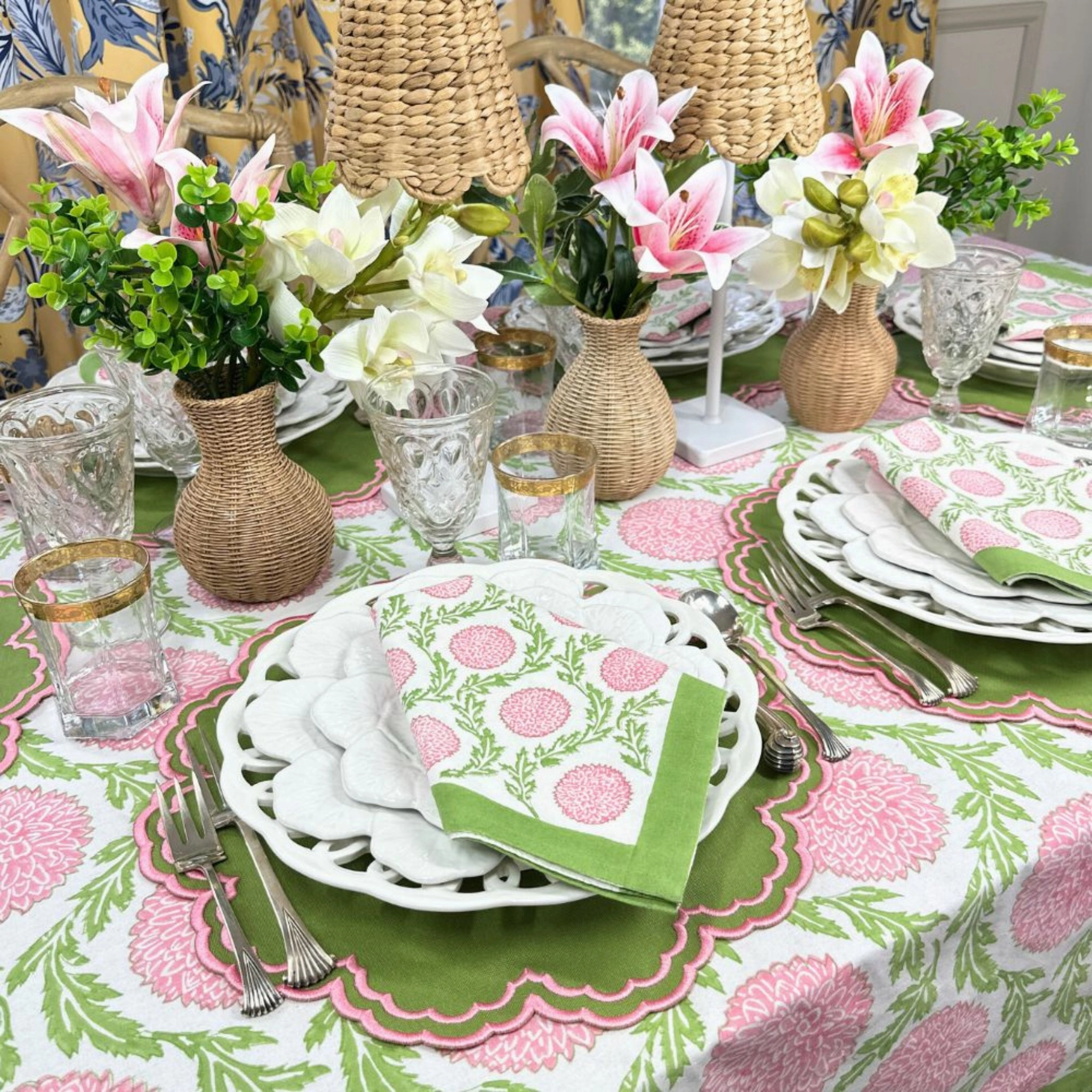 Bettina Placemat - Green & Pink, Set of 4