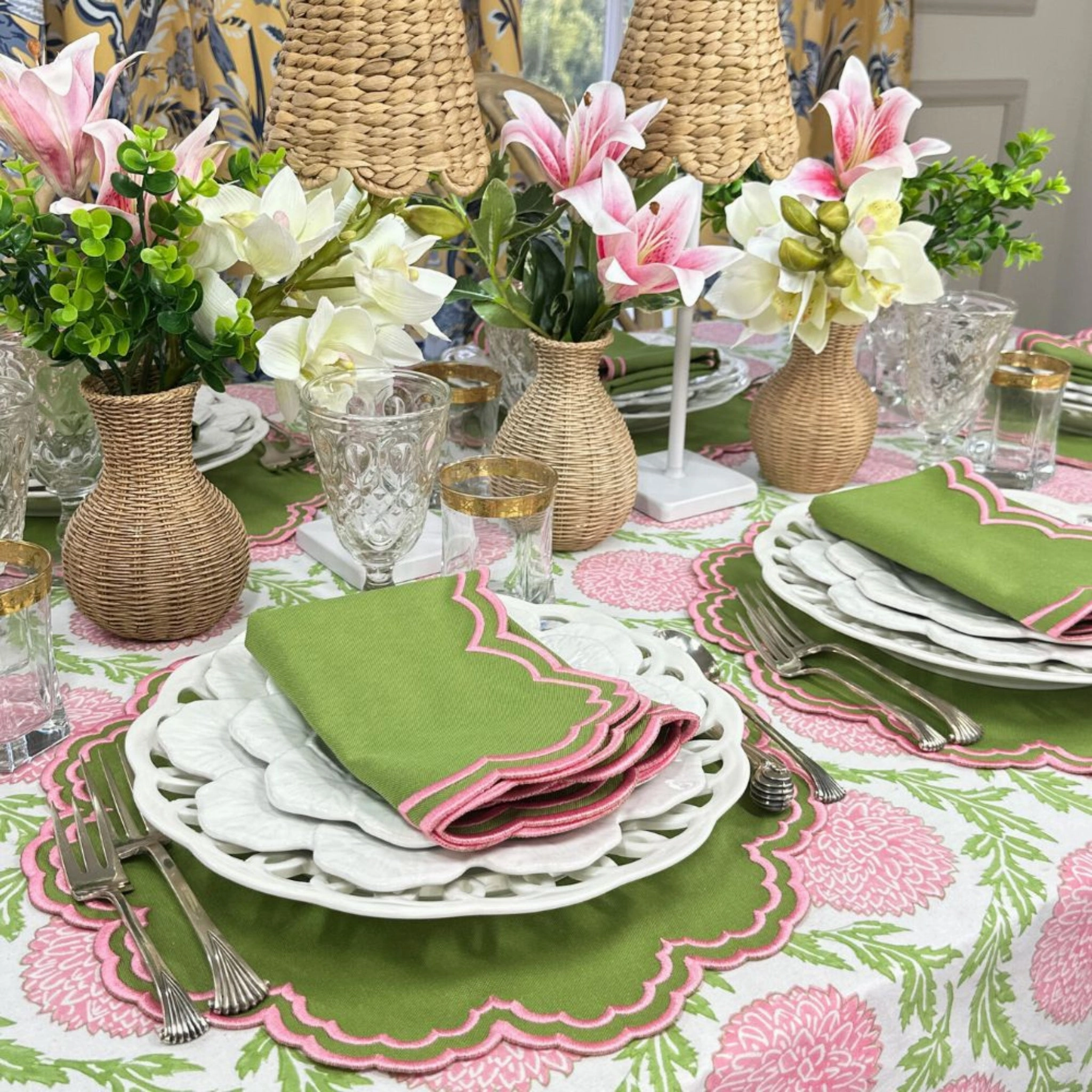 Bettina Placemat - Green & Pink, Set of 4
