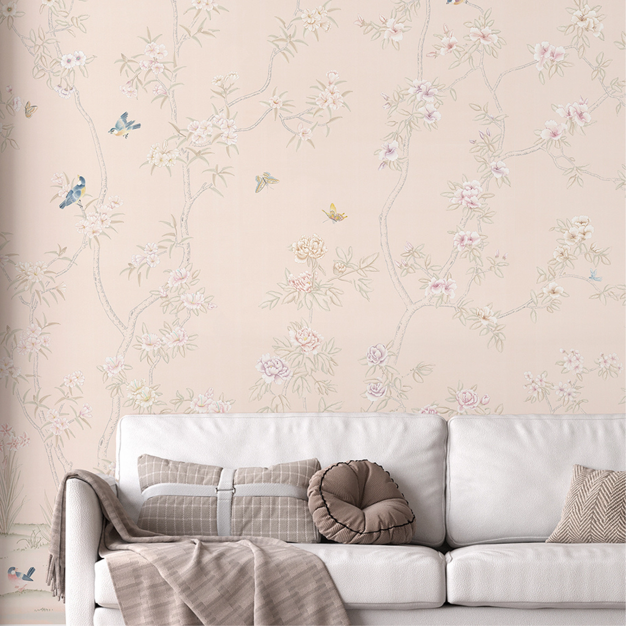 Biarritz Chinoiserie Mural Wall Paper Panels in Petale